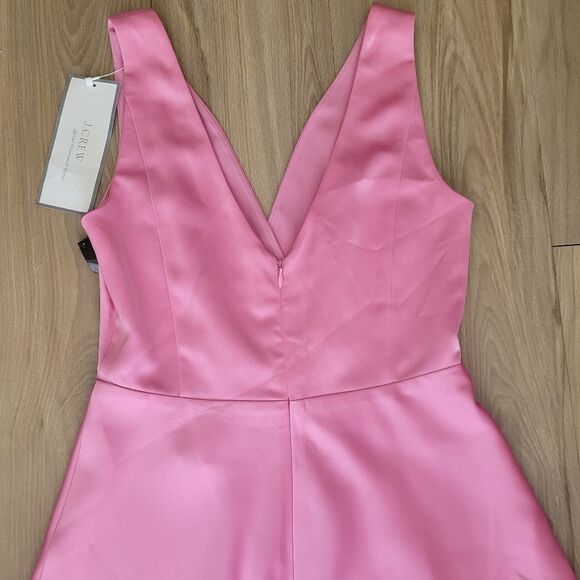J Crew Elegant Pink Sleeveless V Neck Satin Midi Dress Size 0 Classic - Picture 4 of 5